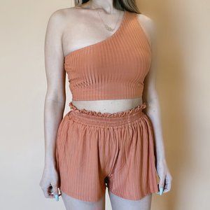 Malibu One Strap Crop Top & Shorts Set Lt Clay